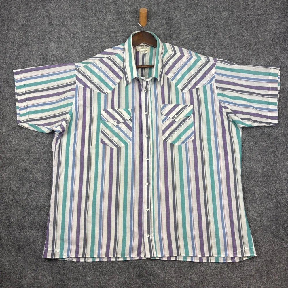 Ruddock Western Shirt Mens 3XL Purple Teal Striped Pearl Snap Vintage USA Made